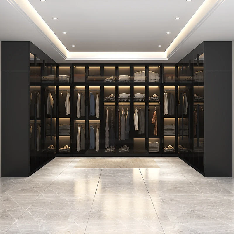 Armario de cristal de estilo moderno Armario guardarropa de color negro para dormitorio Clearhalo
