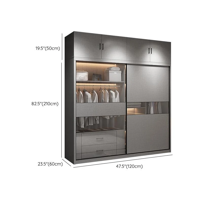 Armario de cristal de estilo moderno, color gris, armario con cajones de cierre suave Clearhalo