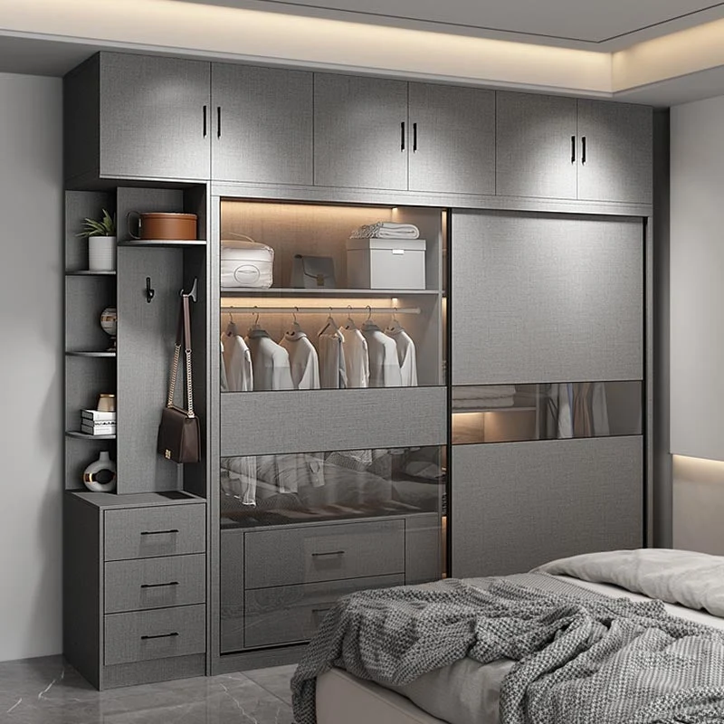 Armario de cristal de estilo moderno, color gris, armario con cajones de cierre suave Clearhalo