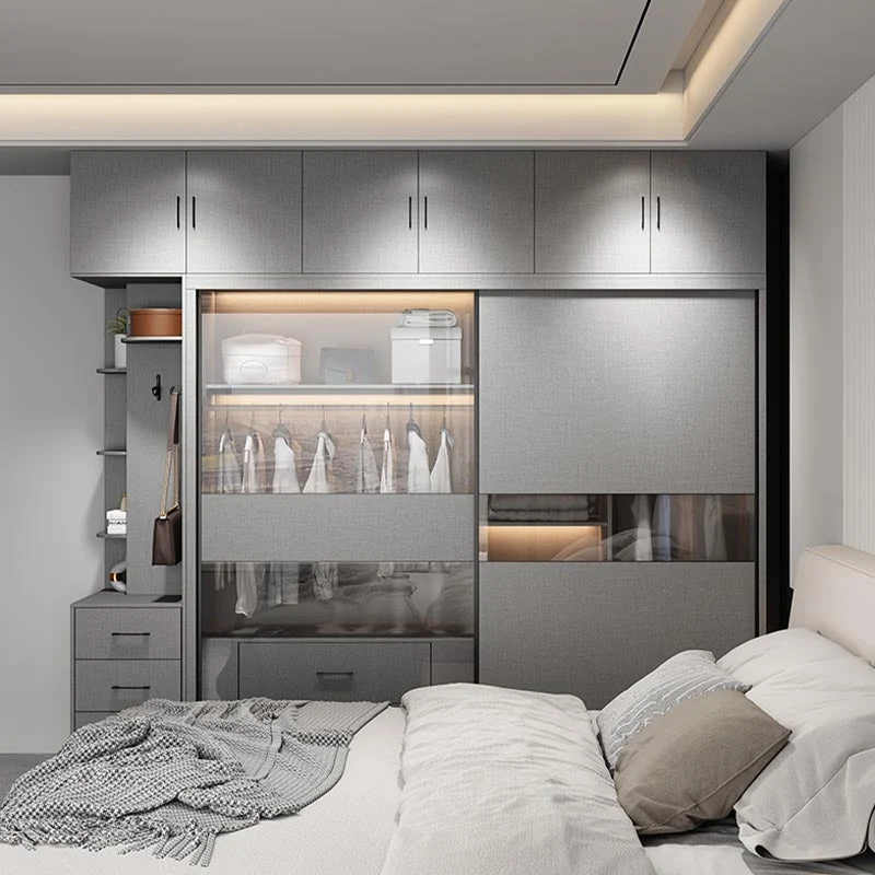 Armario de cristal de estilo moderno, color gris, armario con cajones de cierre suave Clearhalo