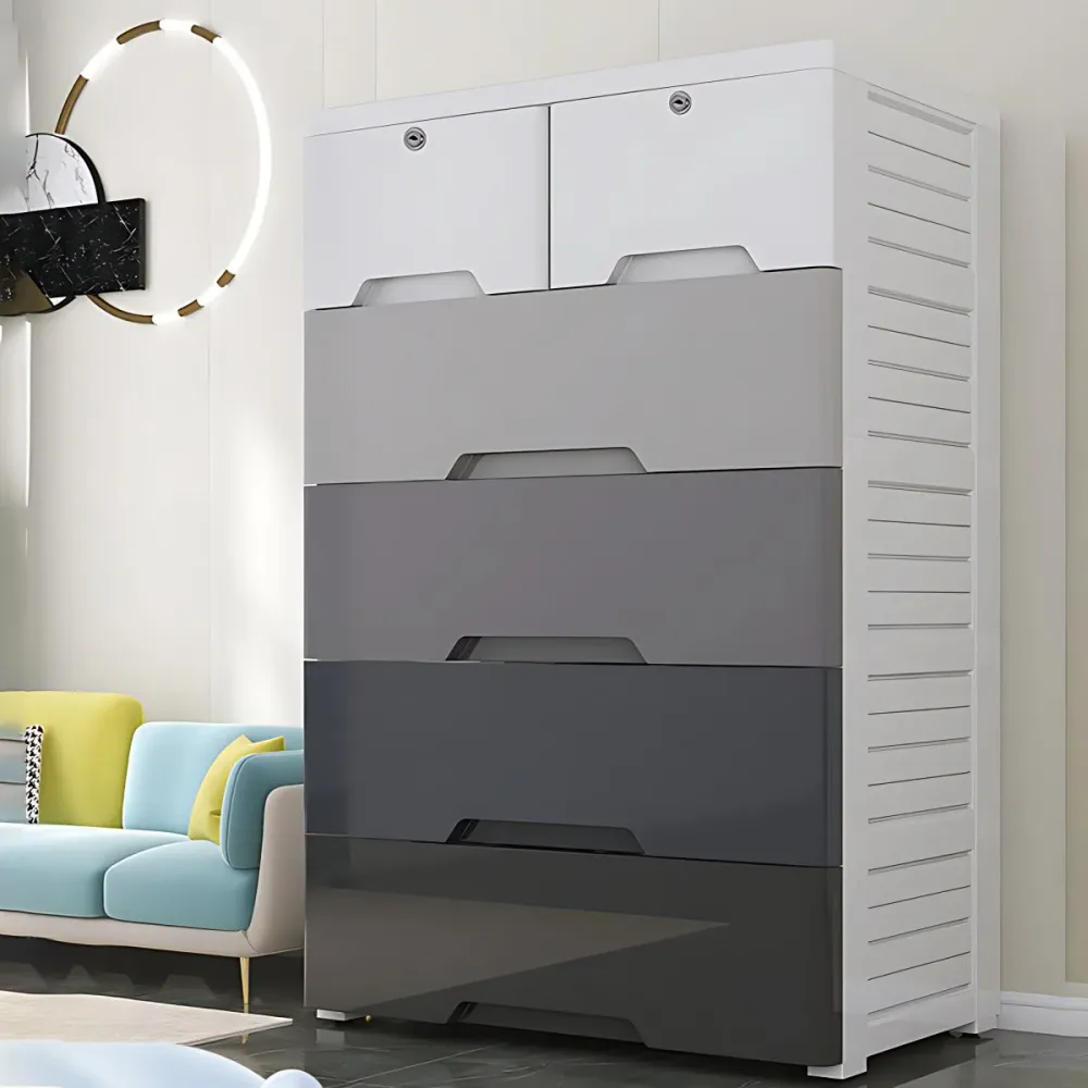 Armario de dormitorio contemporáneo con cajones de plástico Blanco Clearhalo