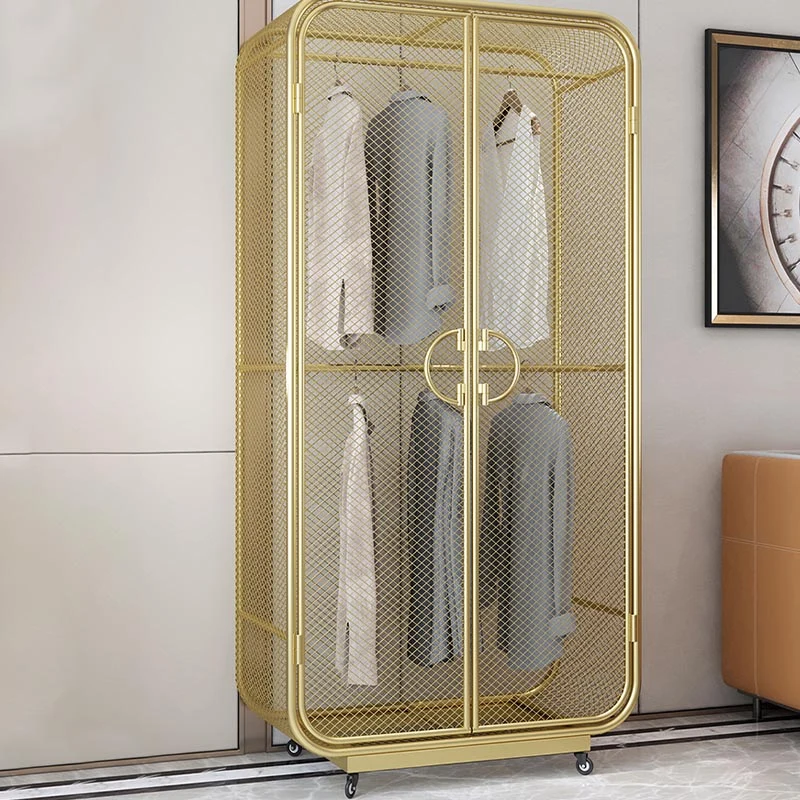 Armario de estilo industrial Dormitorio Armario Armario de metal con 2 puertas Oro Clearhalo