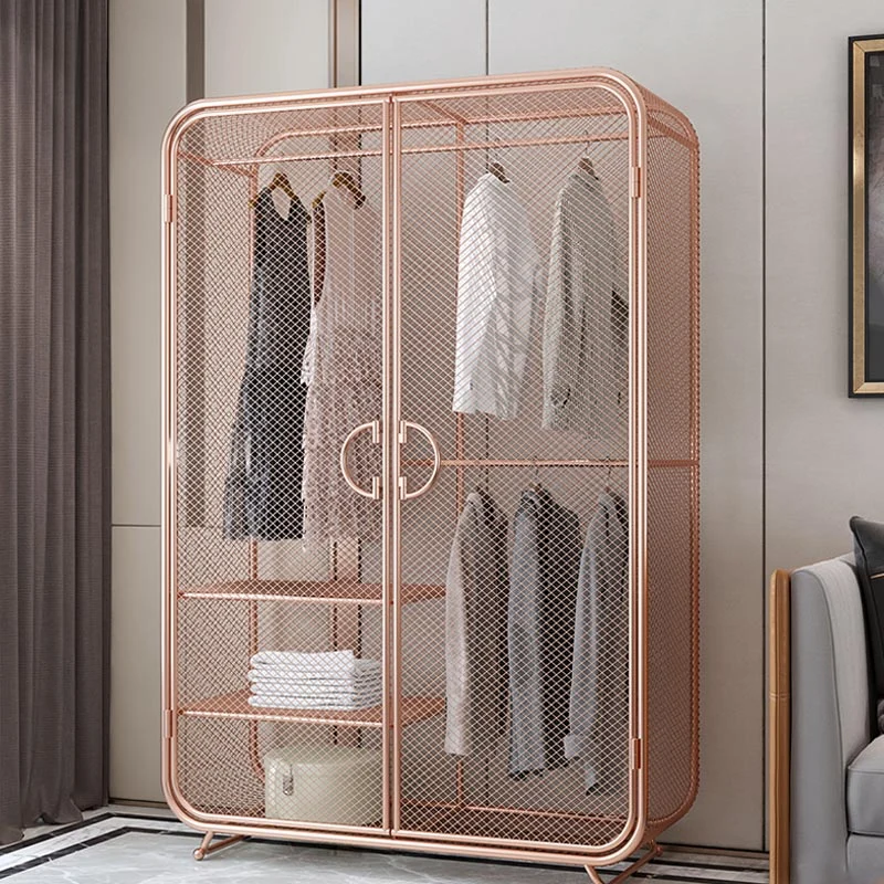 Armario de estilo industrial Dormitorio Armario Armario de metal con 2 puertas Oro Clearhalo