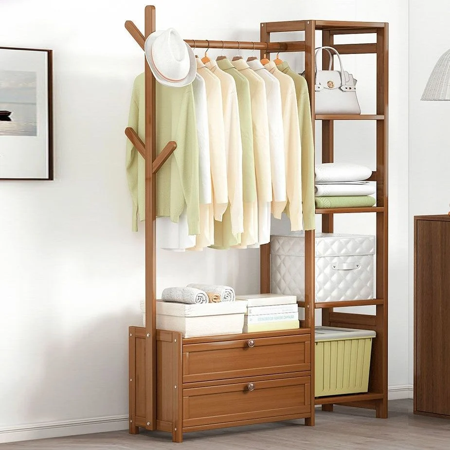 Armario de estilo moderno Armario de bambú con barra para ropa para el hogar Naturales Clearhalo