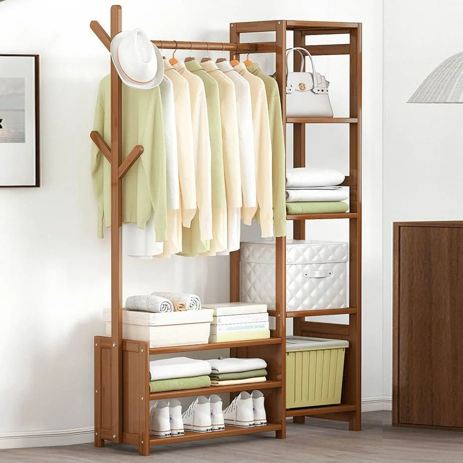 Armario de estilo moderno Armario de bambú con barra para ropa para el hogar Naturales Clearhalo