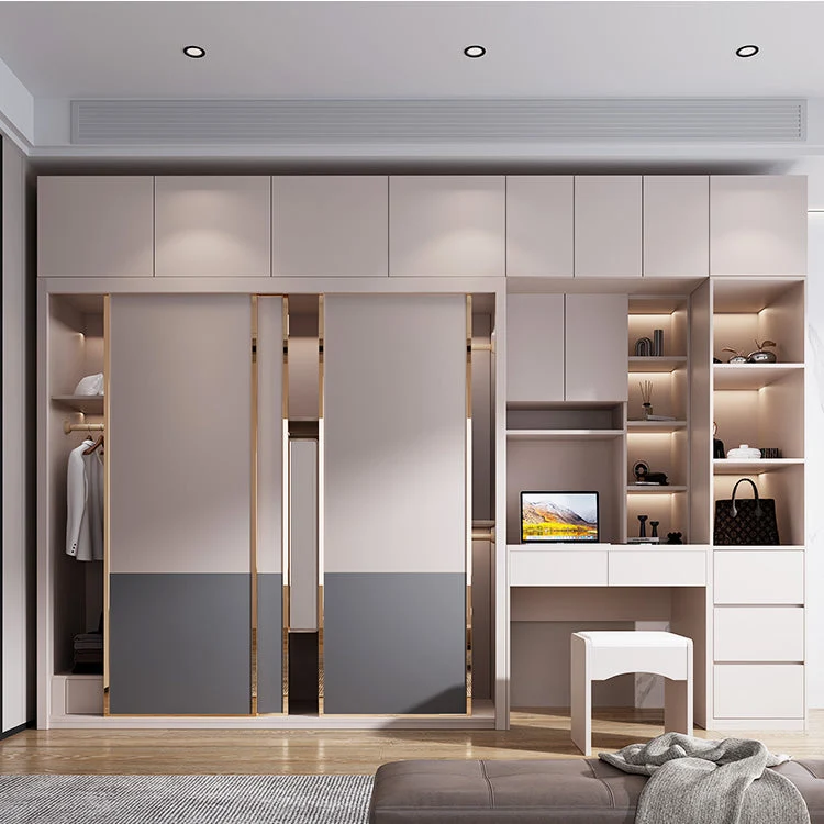 Armario estilo moderno Armario de madera para dormitorio con estantes Clearhalo