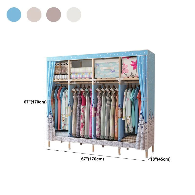 Armario de estilo moderno con marco de madera y barra para ropa para el hogar Azul Clearhalo