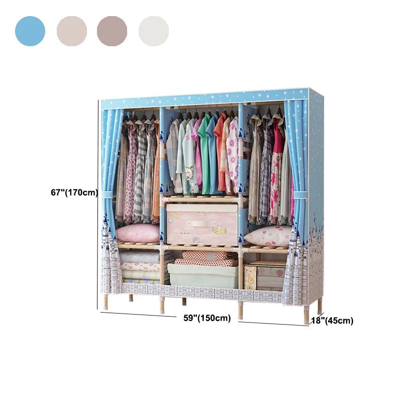 Armario de estilo moderno con marco de madera y barra para ropa para el hogar Azul Clearhalo