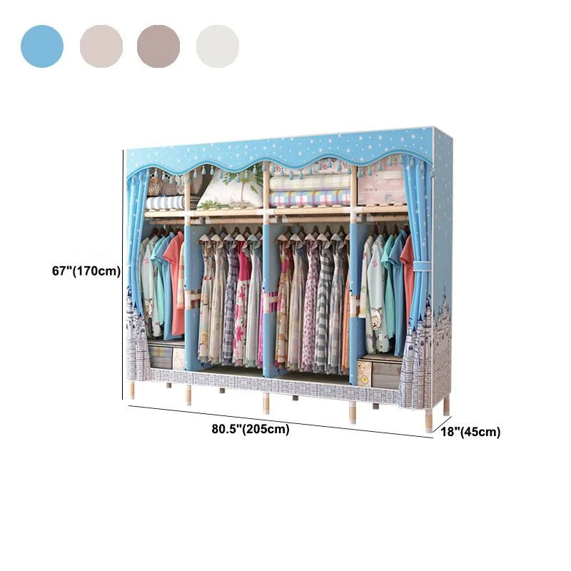 Armario de estilo moderno con marco de madera y barra para ropa para el hogar Azul Clearhalo