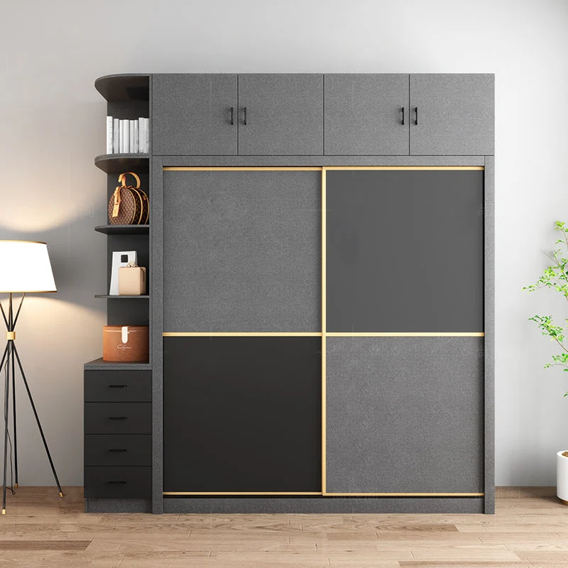 Armario gris de madera fabricada con barra para ropa Armario moderno con puertas correderas Clearhalo