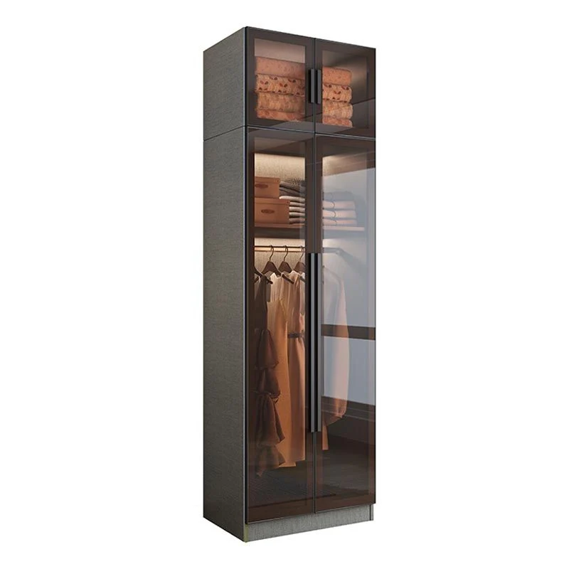 Armario gris moderno para el hogar Armario con acabado de espejo y puerta de cristal Clearhalo