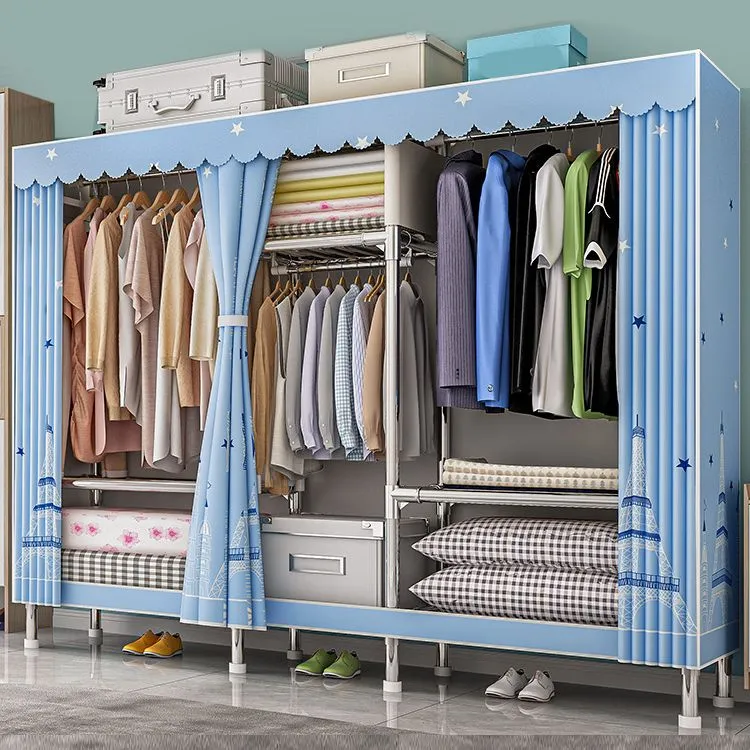 Armario guardarropa de acero con patas Armario guardarropa moderno para el hogar Azul Clearhalo