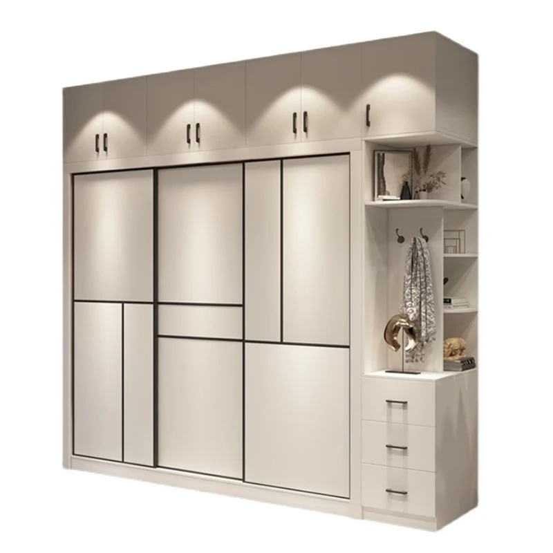 Armario guardarropa blanco contemporáneo Armario de madera de ingenierí con puerta corredera Clearhalo
