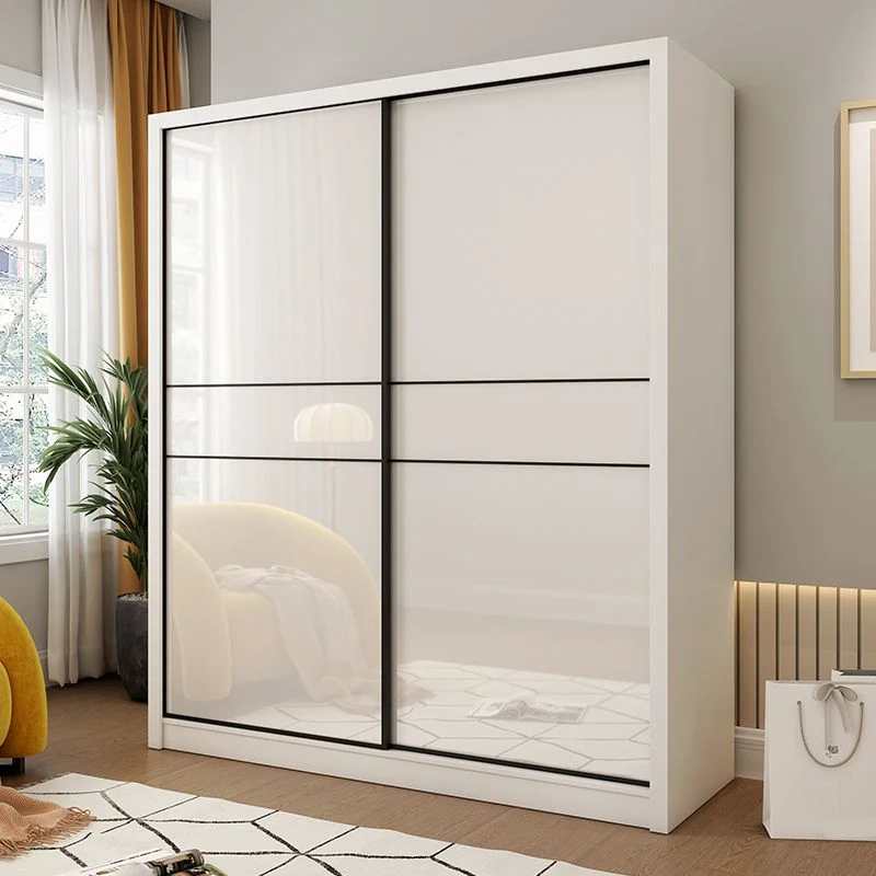Armario guardarropa con acabado de espejo blanco Armario de madera de ingenierí moderno Clearhalo