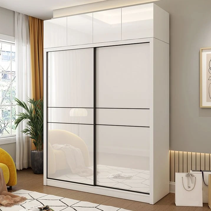 Armario guardarropa con acabado de espejo blanco Armario de madera de ingenierí moderno Clearhalo