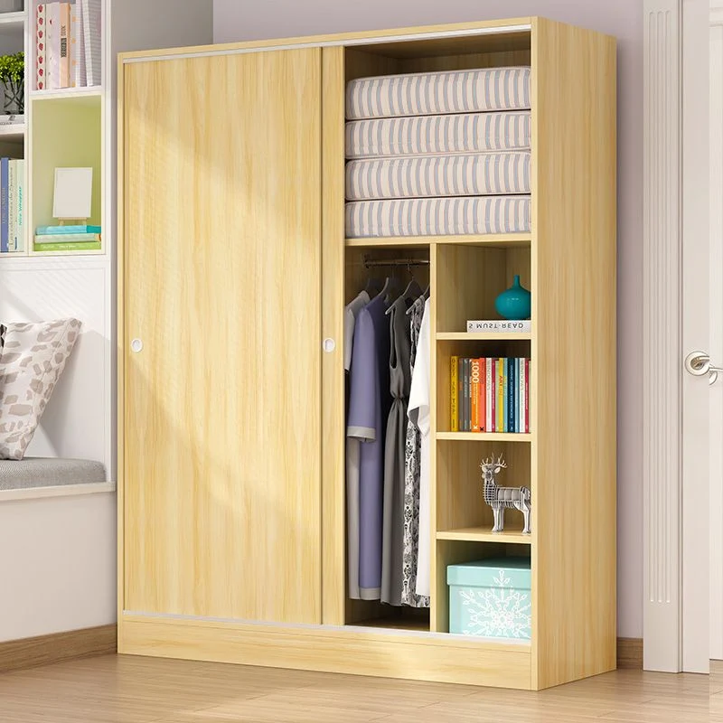 Armario guardarropa con puertas correderas y armario de madera con barra para ropa Naturales Clearhalo