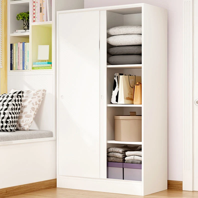 Armario guardarropa con puertas correderas y armario de madera con barra para ropa Naturales Clearhalo