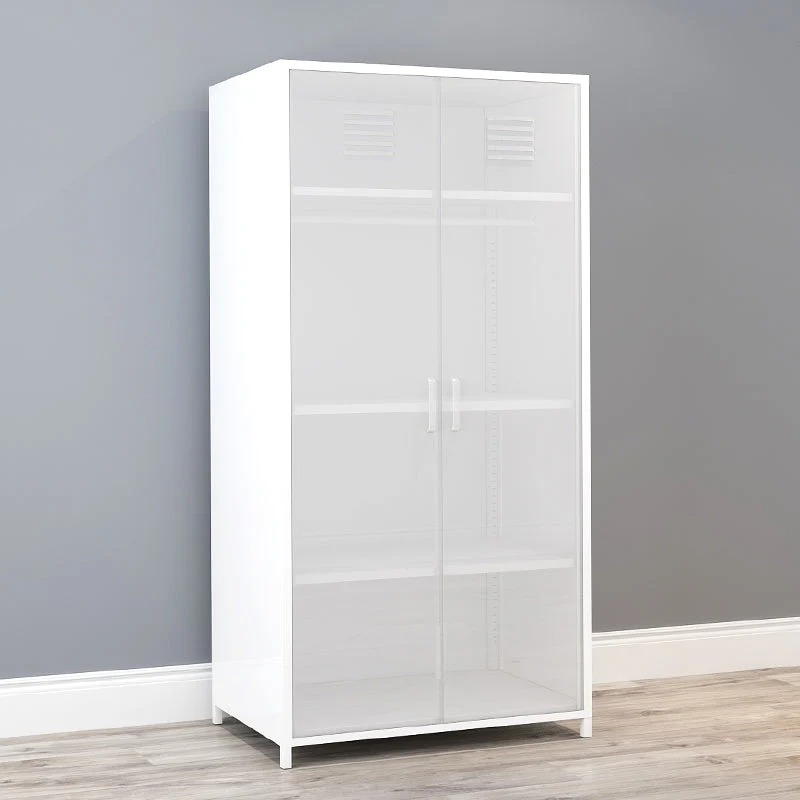 Armario de guardarropa contemporáneo de 66,5 "H con estantes ajustables Armario con bisagras Blanco Clearhalo