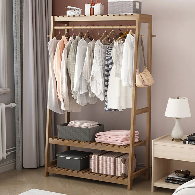 Armario guardarropa contemporáneo Armario de madera de pino con barra para ropa para el hogar Naturales Clearhalo