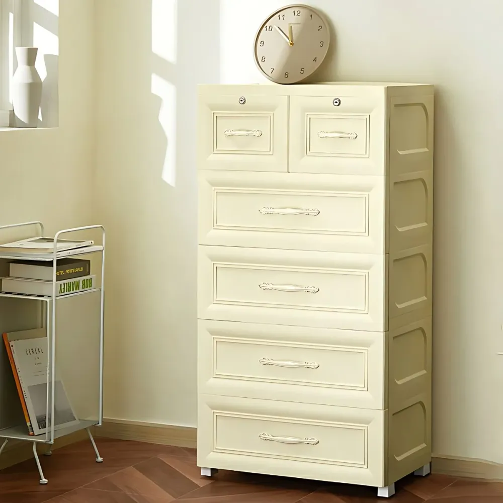 Armario guardarropa contemporáneo con cajón Armario no colgante de plástico Blanco Clearhalo