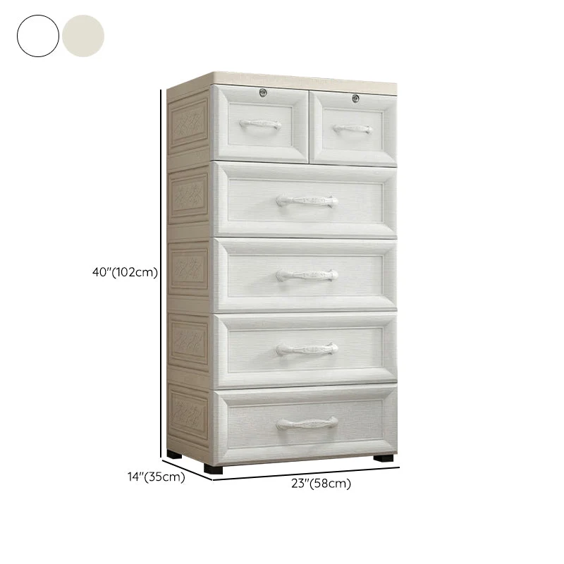 Armario guardarropa contemporáneo con cajón Armario no colgante de plástico Blanco Clearhalo