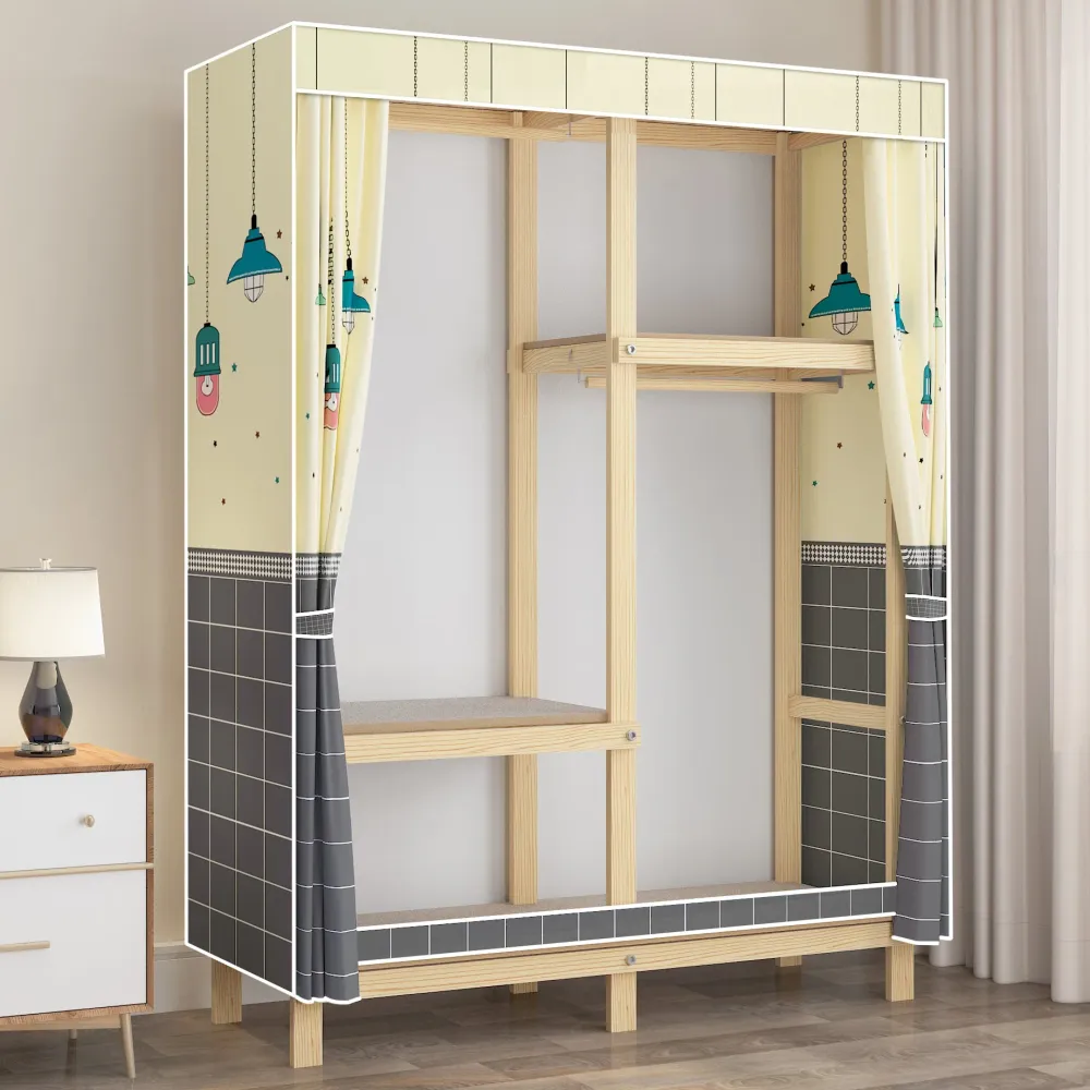 Armario guardarropa contemporáneo con estructura de madera y barra para ropa para el hogar Azul Clearhalo