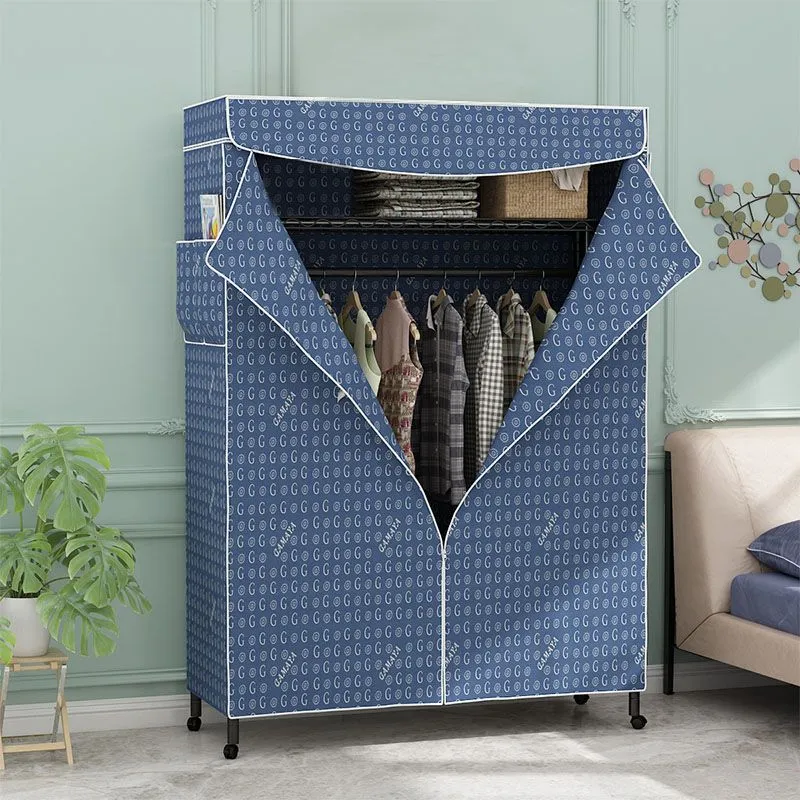 Armario guardarropa contemporáneo con estructura metálica y barra para ropa y estantes para el hogar Turquesa Clearhalo