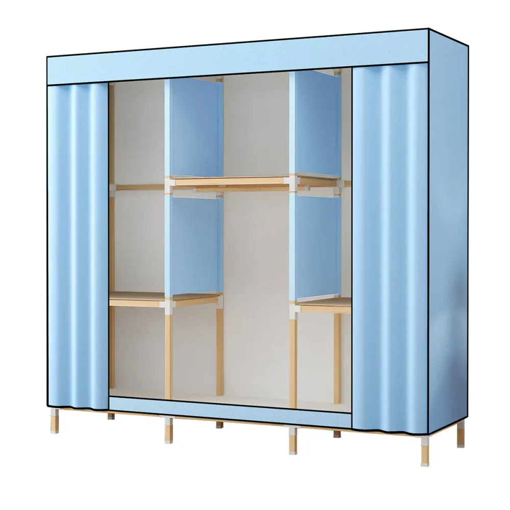 Armario guardarropa de estilo contemporáneo, armario guardarropa con marco de madera de merengue para el hogar Azul Clearhalo