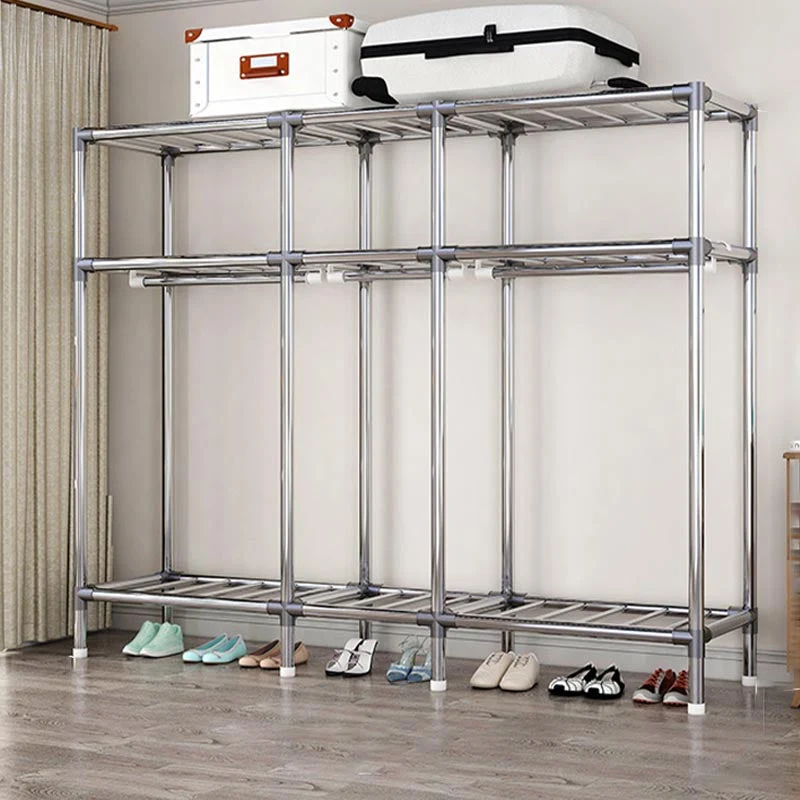 Armario guardarropa de estilo contemporáneo con estructura de acero para dormitorio Blanco Clearhalo