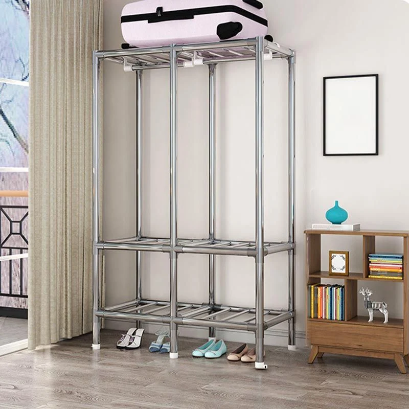 Armario guardarropa de estilo contemporáneo con estructura de acero para dormitorio Blanco Clearhalo