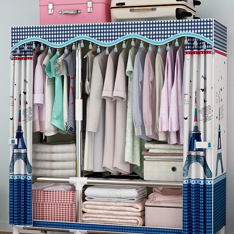 Armario guardarropa de estilo contemporáneo con estructura de acero para dormitorio Blanco Clearhalo