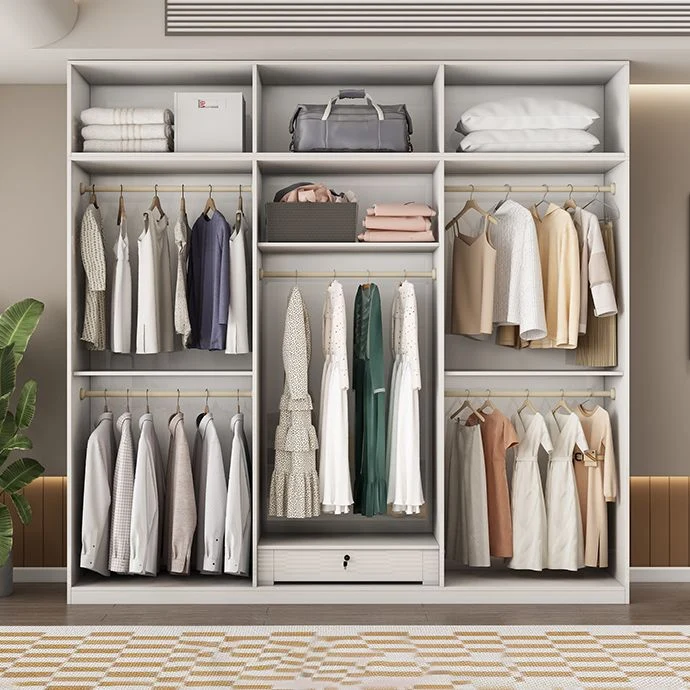 Armario guardarropa de madera de ingenierí, armario blanco de estilo moderno con barra para ropa Clearhalo