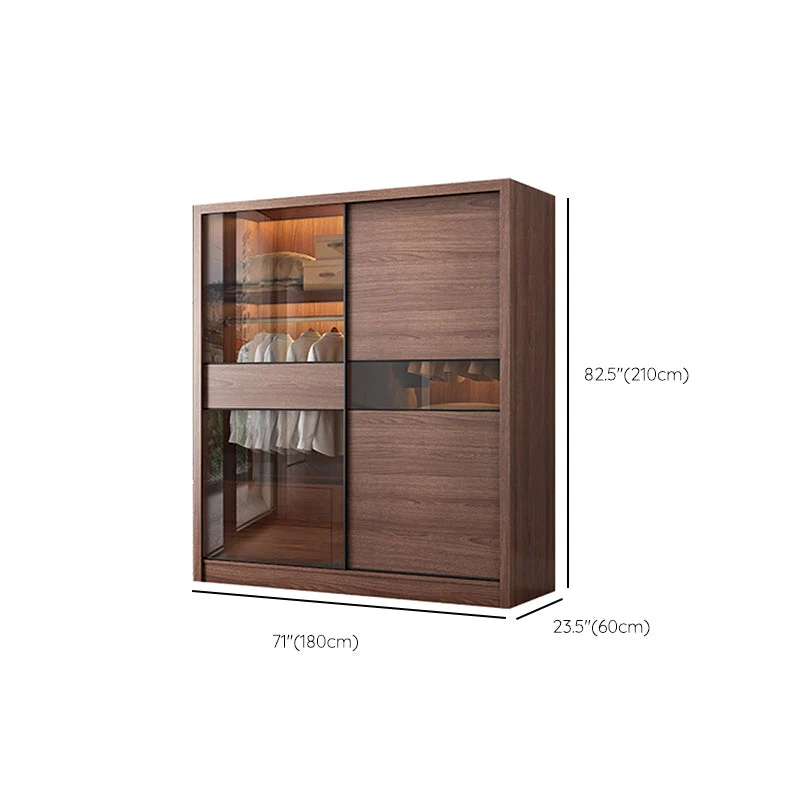 Armario guardarropa marrón con barra para ropa Armario guardarropa de madera Clearhalo