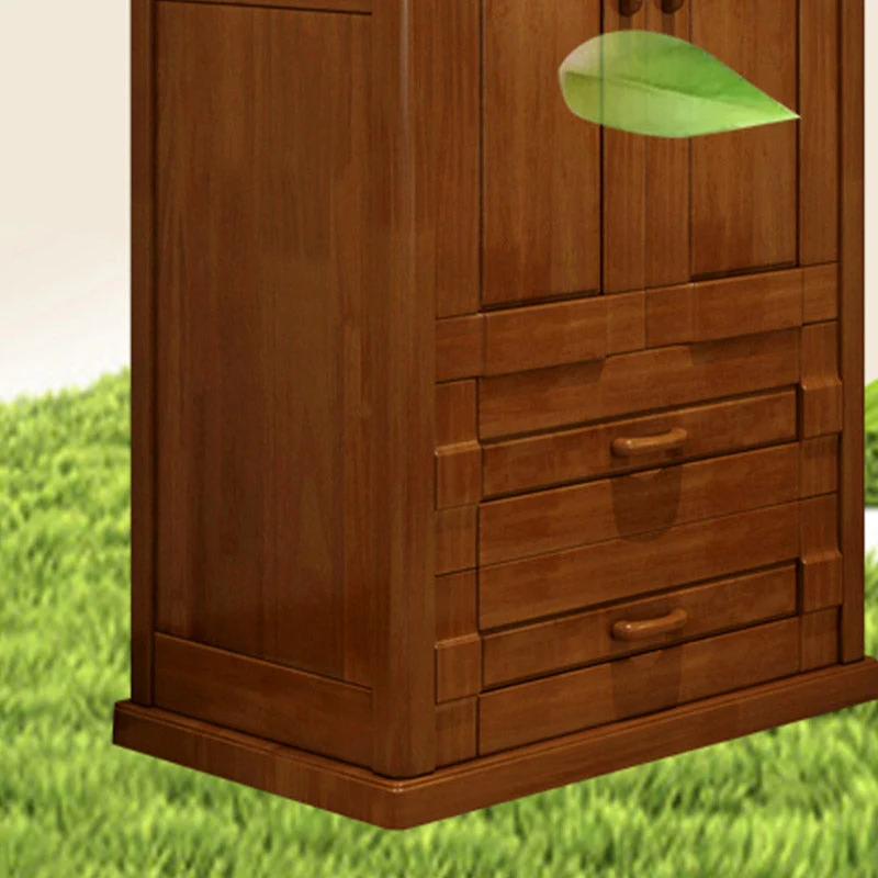 Armario guardarropa moderno Armario guardarropa de madera maciza con puertas y cajones Marron Clearhalo