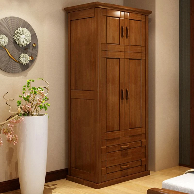 Armario guardarropa moderno Armario guardarropa de madera maciza con puertas y cajones Marron Clearhalo