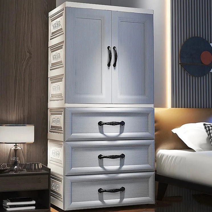 Armario guardarropa moderno blanco de 2 puertas con cajones Armario de plástico Gris Clearhalo