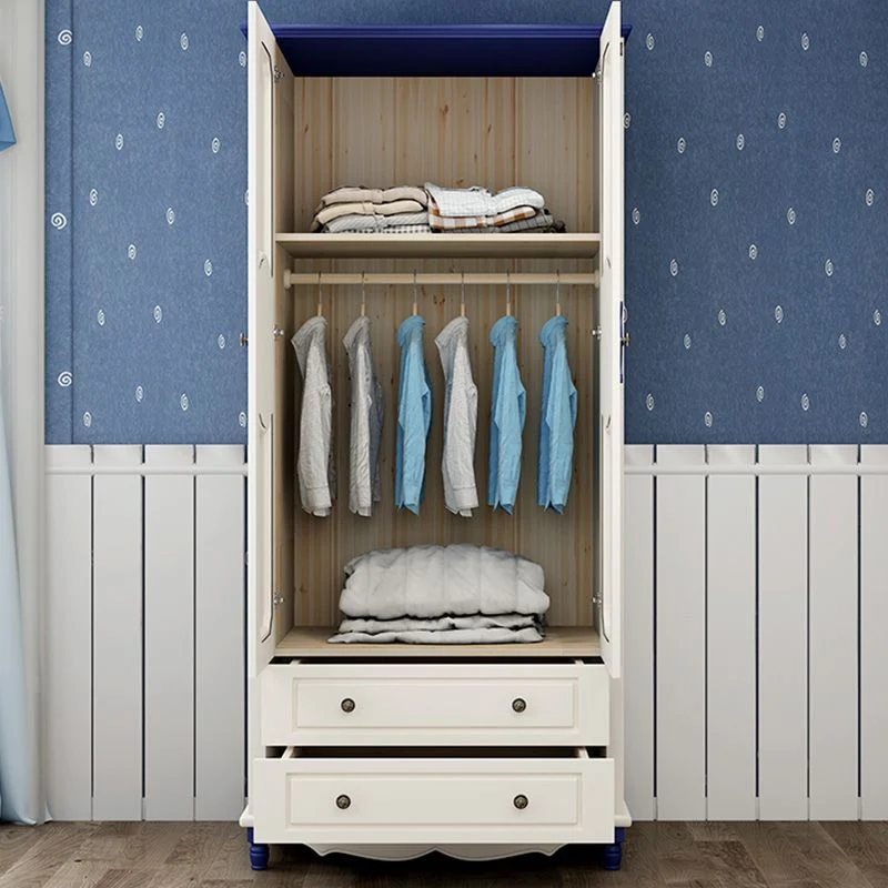 Armario guardarropa rectangular estilo náutico armario guardarropa de madera para el hogar Azul Clearhalo