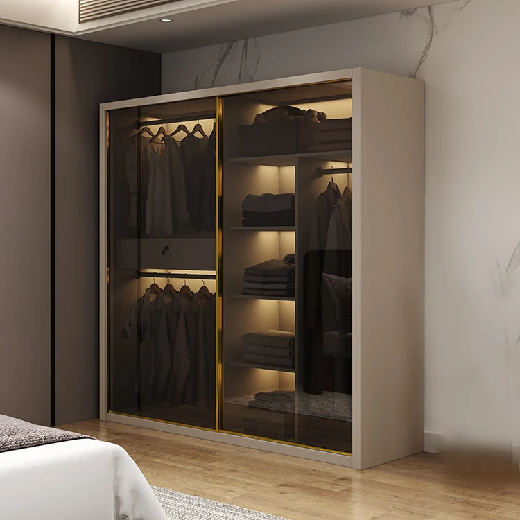 Armario guardarropa de vidrio y madera Armario corredizo sin luz Clearhalo