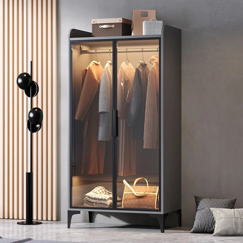 Armario independiente con estructura de madera contemporánea y puertas de cristal Gris Clearhalo