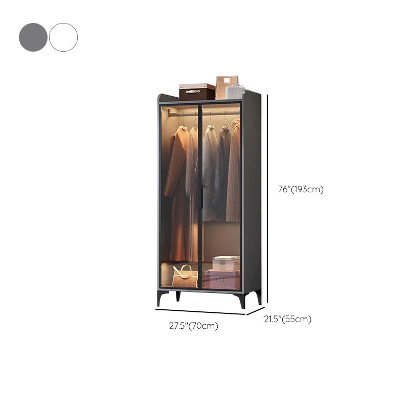 Armario independiente con estructura de madera contemporánea y puertas de cristal Gris Clearhalo