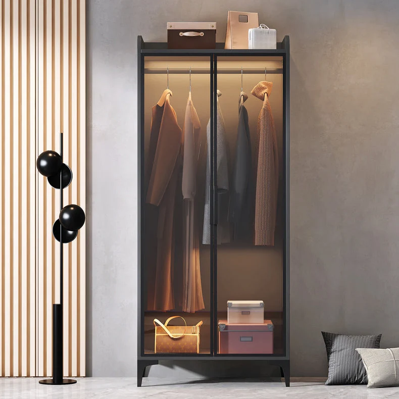Armario independiente con estructura de madera contemporánea y puertas de cristal Gris Clearhalo