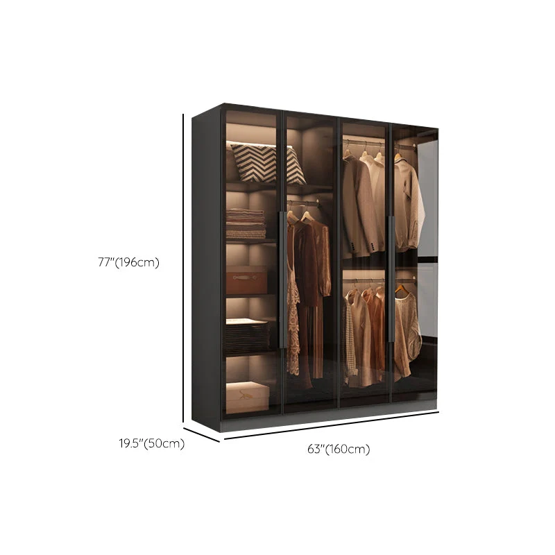 Armario independiente con estructura de madera gris, armario multifuncional moderno con puertas de cristal Clearhalo