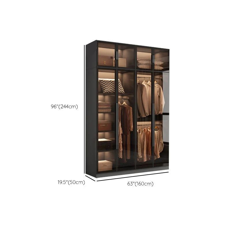 Armario independiente con estructura de madera gris, armario multifuncional moderno con puertas de cristal Clearhalo