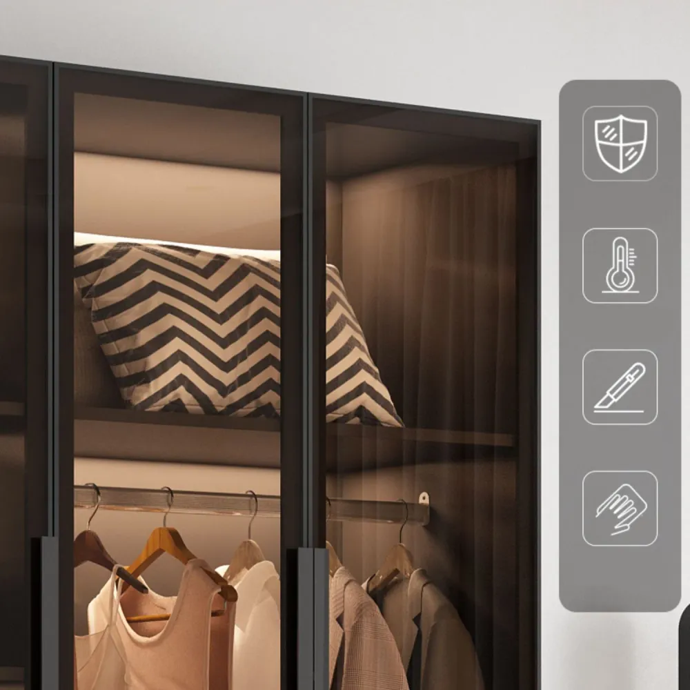 Armario independiente con estructura de madera gris, armario multifuncional moderno con puertas de cristal Clearhalo