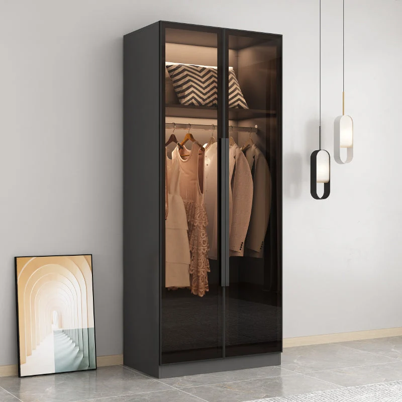 Armario independiente con estructura de madera gris, armario multifuncional moderno con puertas de cristal Clearhalo