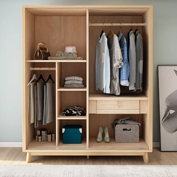 Armario independiente de madera maciza Armario moderno con 2 puertas y 1 cajón Madera Clearhalo