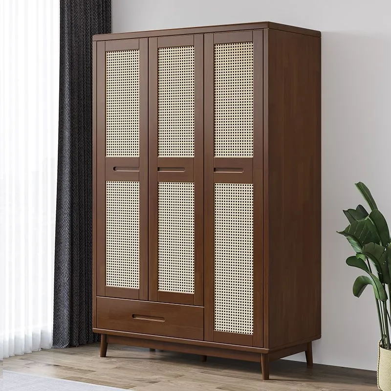 Armario independiente de madera maciza de caucho moderno con cajón Nuez Clearhalo