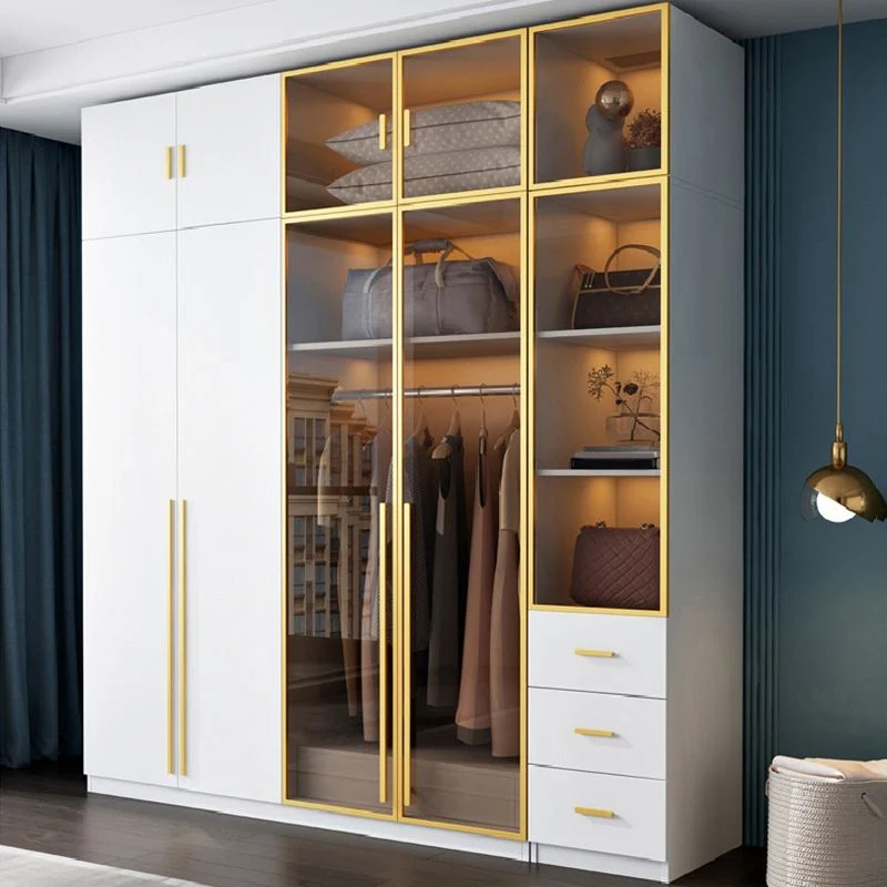 Armario independiente moderno de madera y vidrio con cajones y puertas de cierre suave Clearhalo