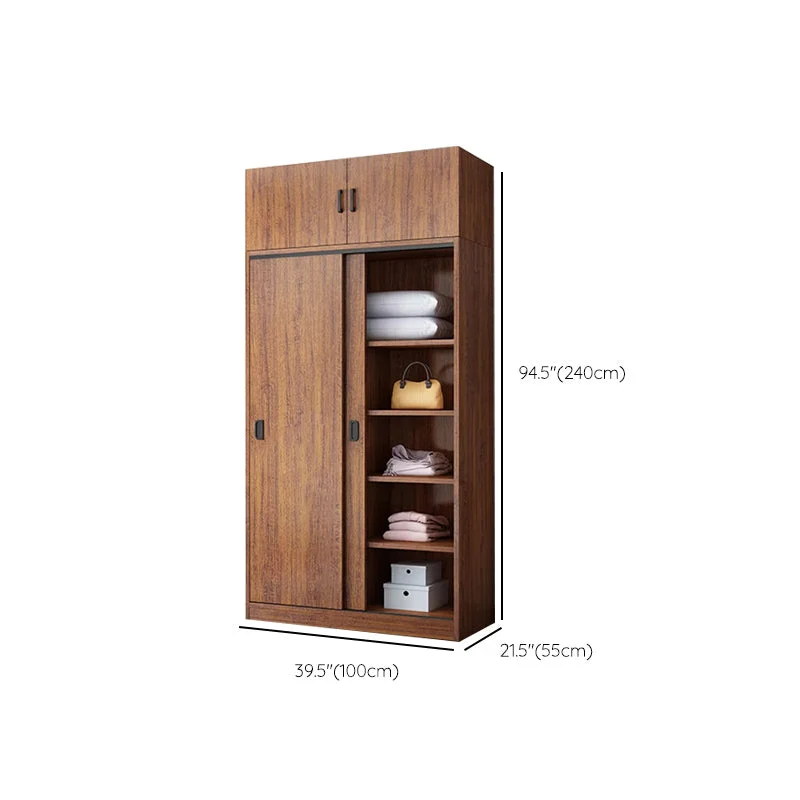 Armario de madera artificial Armario marrón con puertas corredizas para dormitorio Clearhalo