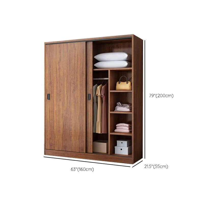 Armario de madera artificial Armario marrón con puertas corredizas para dormitorio Clearhalo